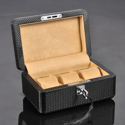 3-Slot Carbon Leather Watch Box – Lockable Organizer for Men | CHRONVAULT™