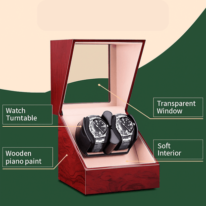Wooden Dual Watch Winder – Piano Finish Display Box with Silent Motor | CHRONVAULT™