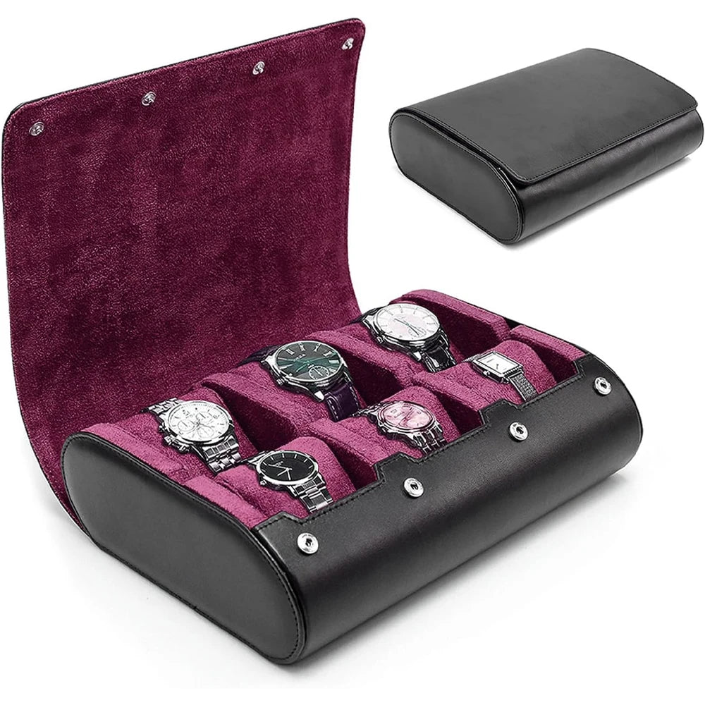 6-Slot Leather Watch Roll  | CHRONVAULT™