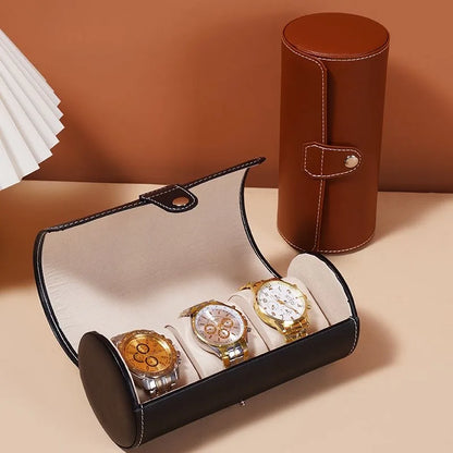 3-Slot Travel Watch Box in Saddle-Tone Leather | CHRONVAULT™