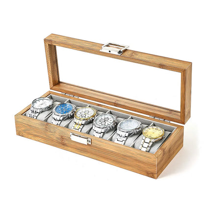 6-Slot Bamboo Watch Box – Wooden Display Case with Glass Lid | CHRONVAULT™