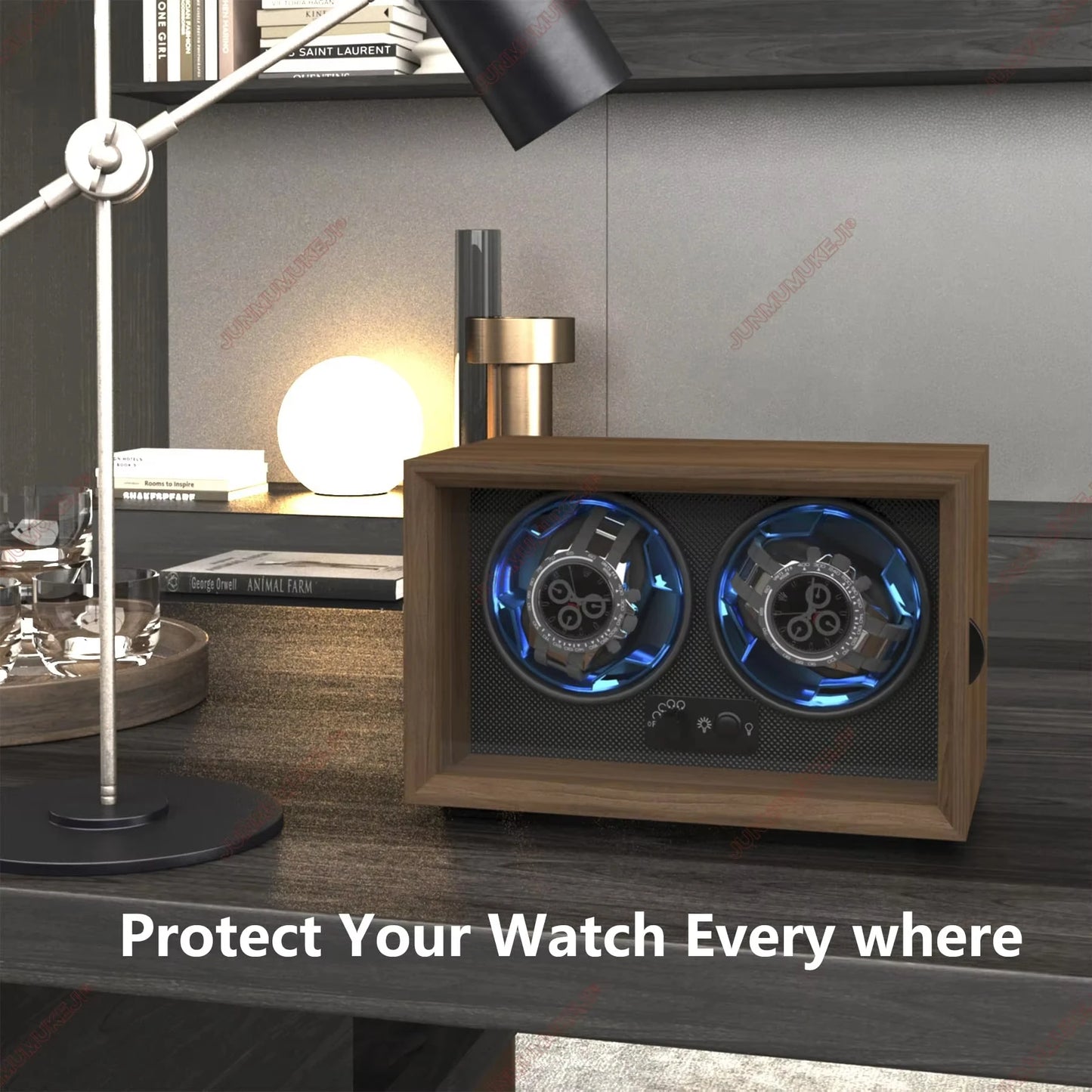 Wooden Dual Watch Winder with LED Light  | CHRONVAULT™