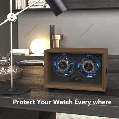 Wooden Dual Watch Winder with LED Light  | CHRONVAULT™