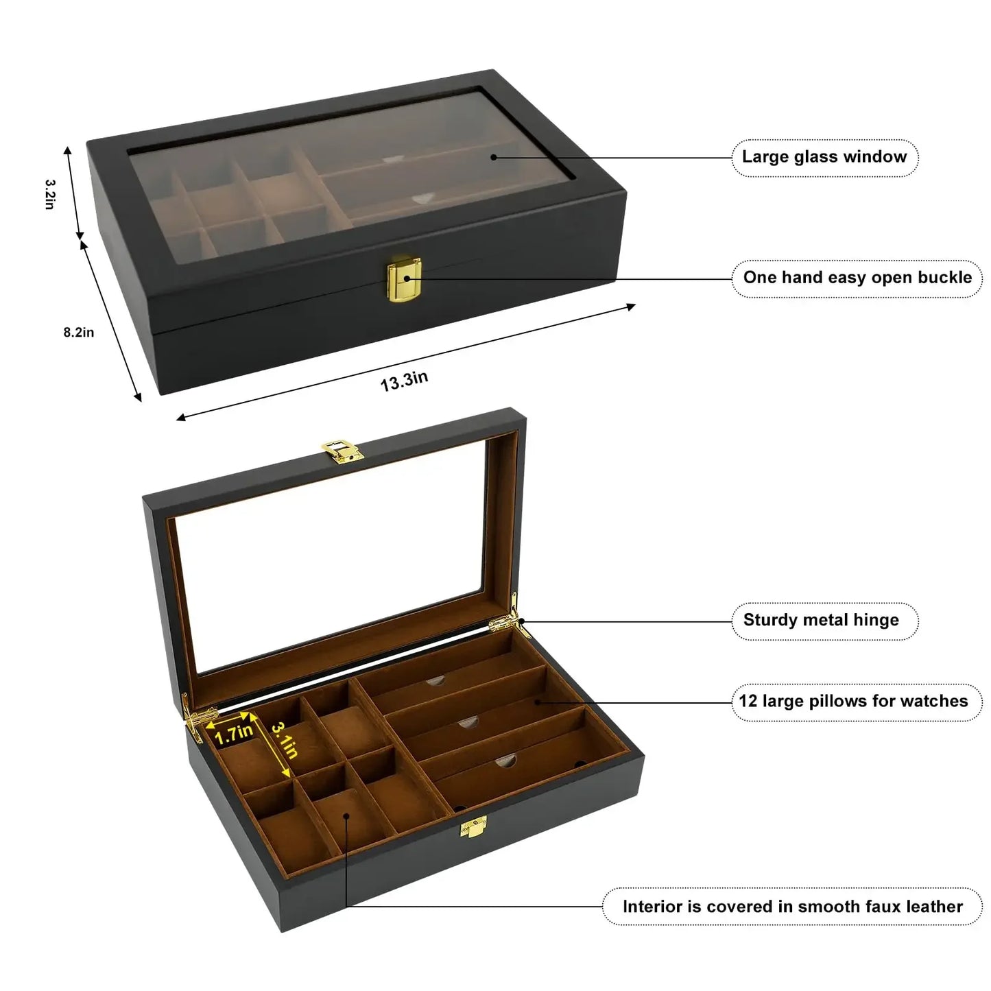 Watch Box with Glass Lid – 6 Watches & 3 Sunglasses Organizer | CHRONVAULT™