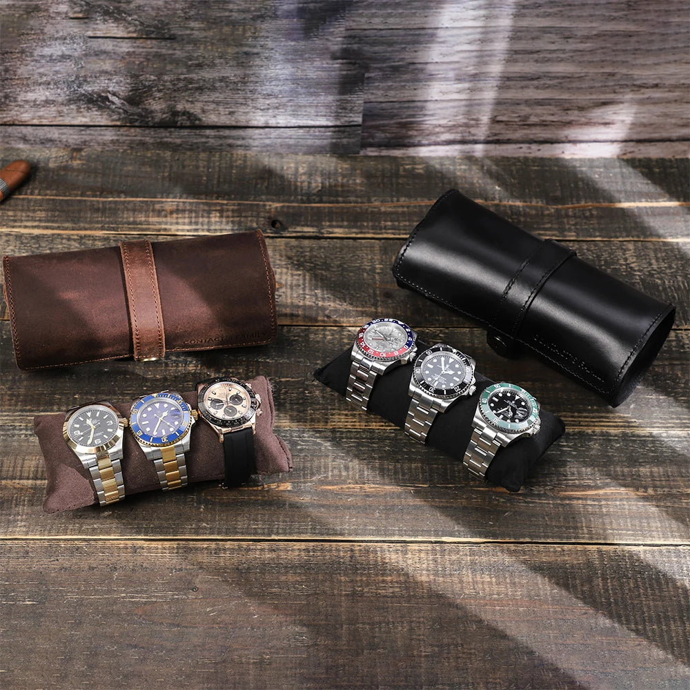 Luxury Leather Watch Roll – 3 Slot CHRONVAULT™