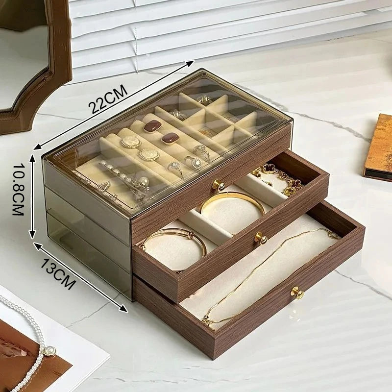 Wooden Jewellery Box – 3-Layer -  Glass Lid| Chronvault™