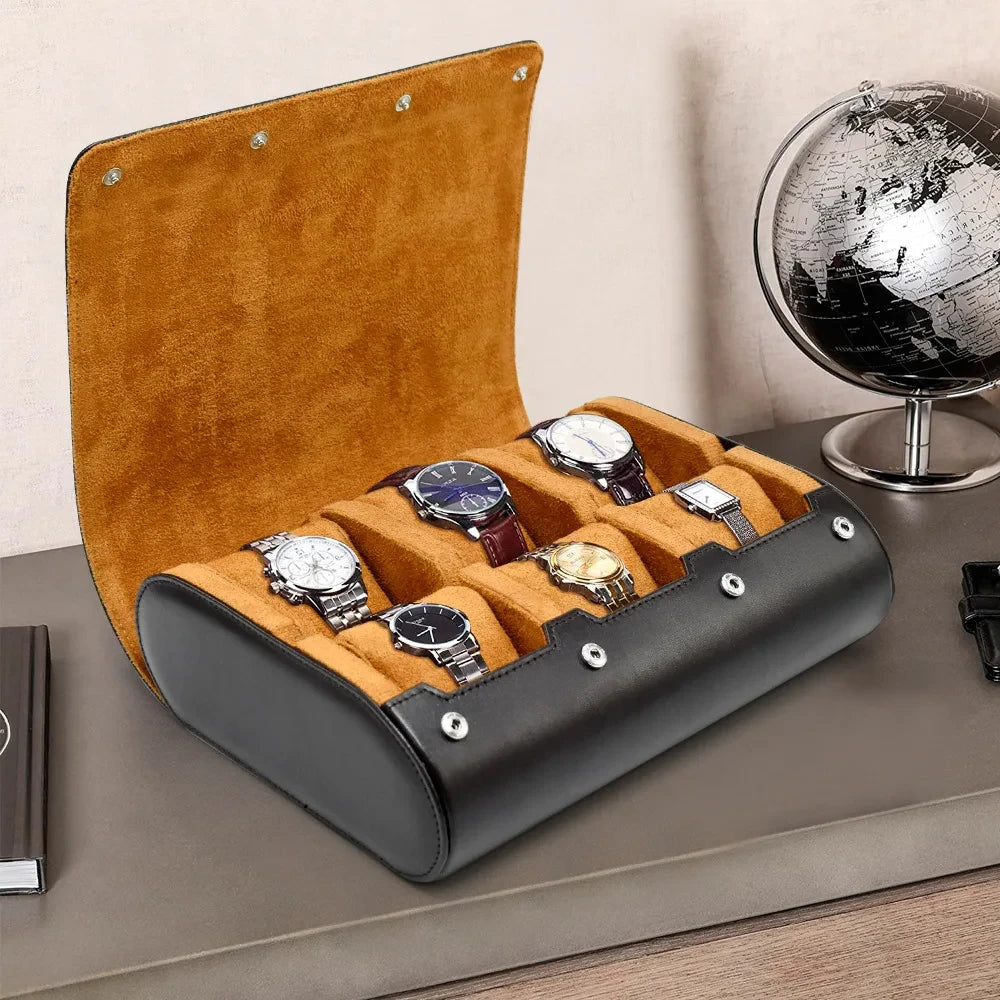 6-Slot Leather Watch Roll  | CHRONVAULT™