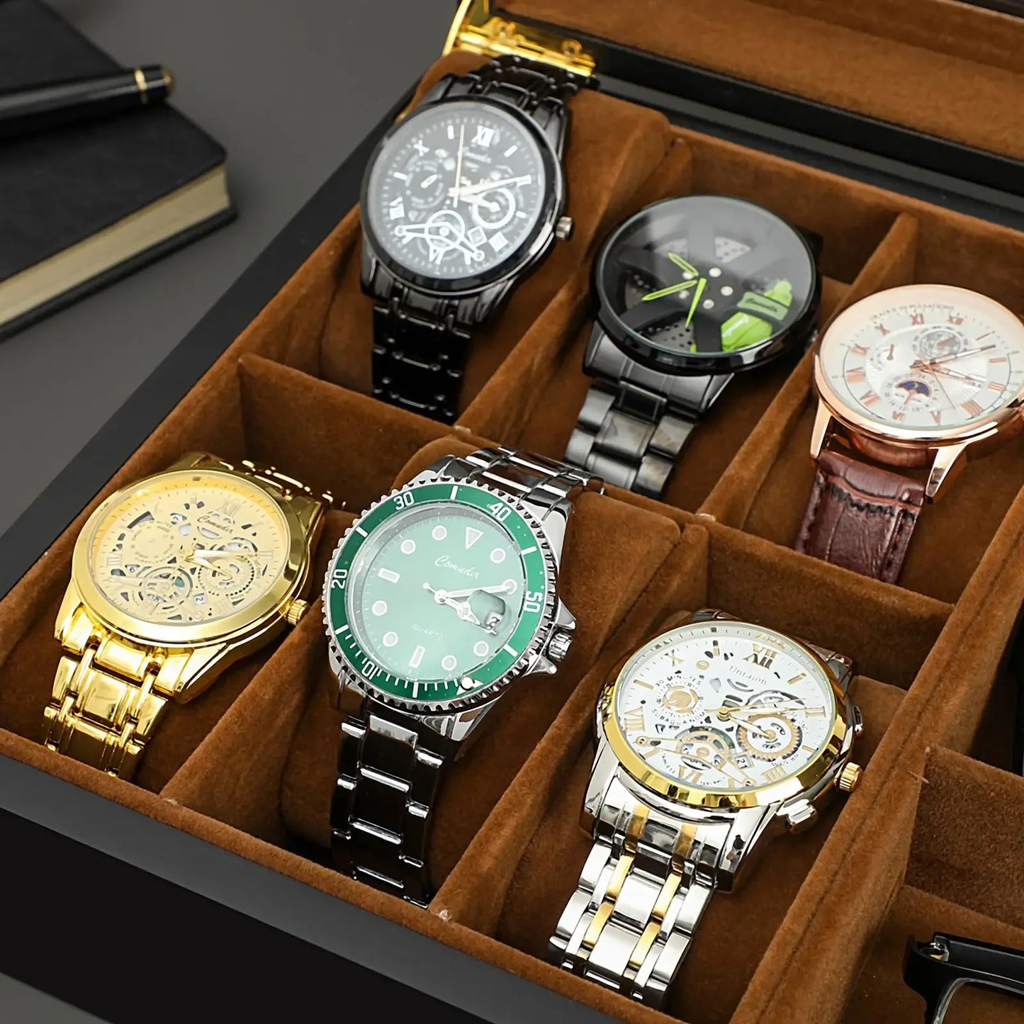 Watch Box with Glass Lid – 6 Watches & 3 Sunglasses Organizer | CHRONVAULT™