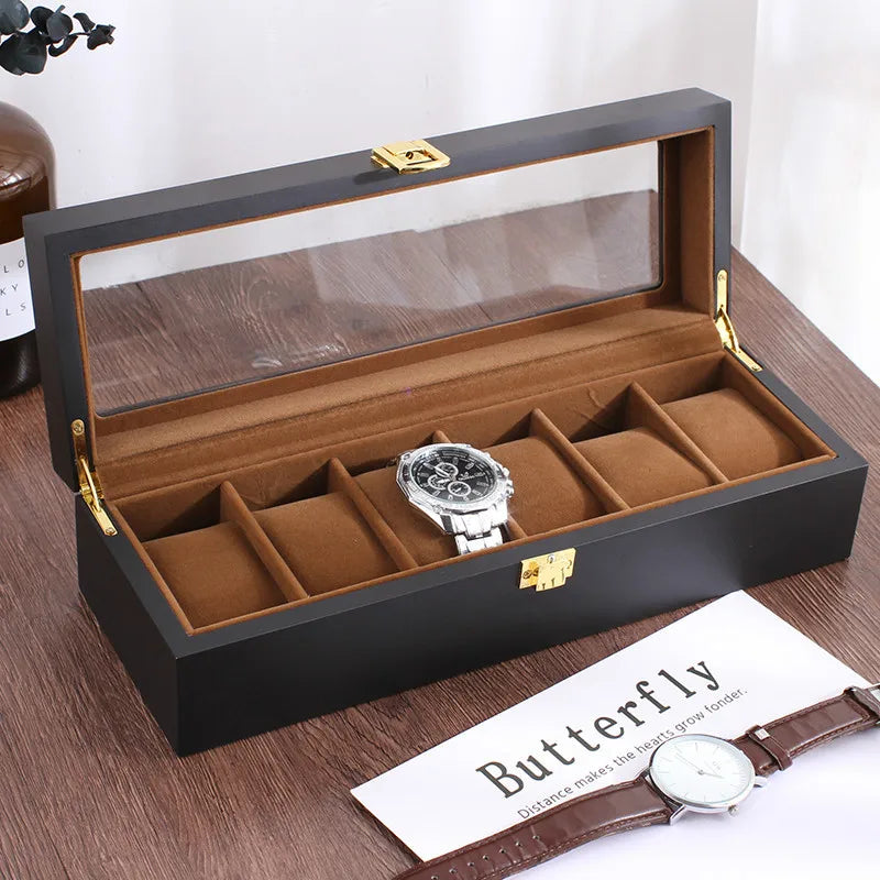 6-Slot Wooden Watch Box with Glass Display Lid | CHRONVAULT™
