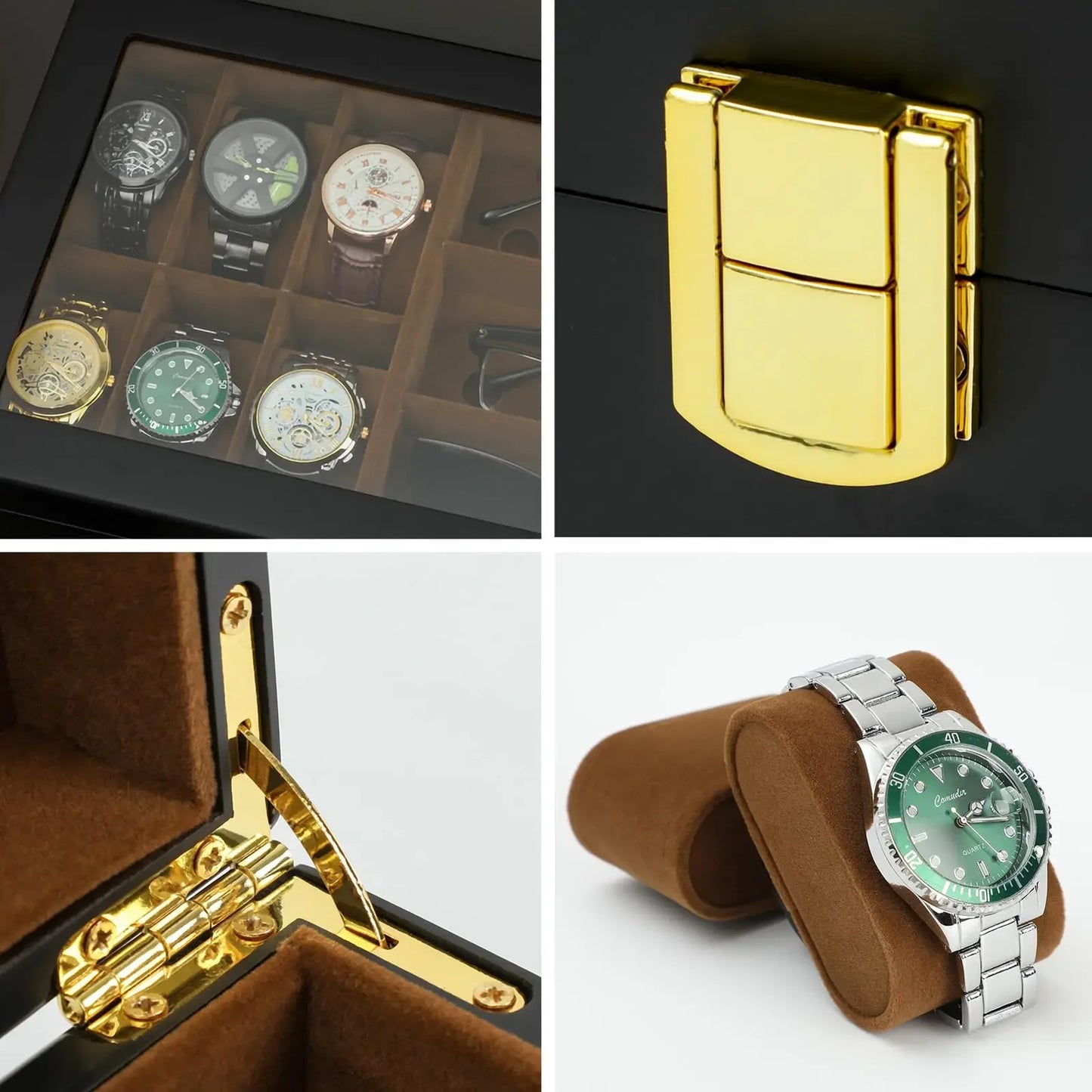 Watch Box with Glass Lid – 6 Watches & 3 Sunglasses Organizer | CHRONVAULT™