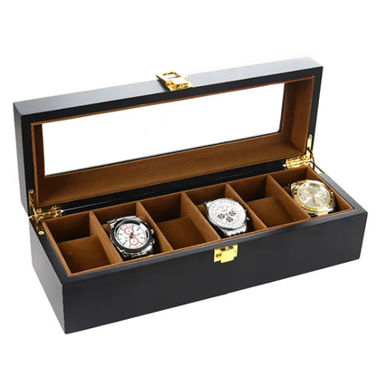 6-Slot Wooden Watch Box with Glass Display Lid | CHRONVAULT™