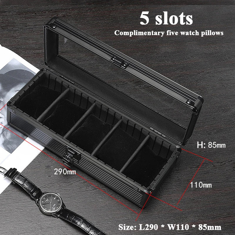5-Slot Aluminum Watch Box – High-End Modular Display Case | CHRONVAULT™