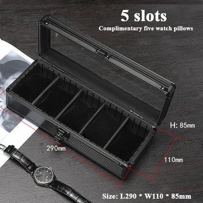 5-Slot Aluminum Watch Box – High-End Modular Display Case | CHRONVAULT™