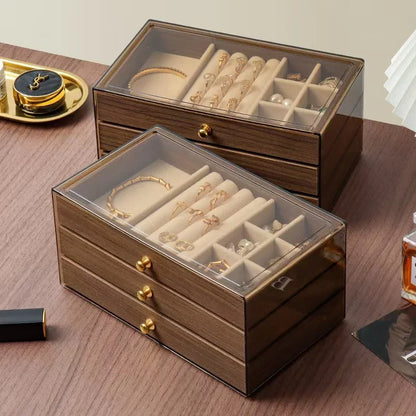 Wooden Jewellery Box – 3-Layer -  Glass Lid| Chronvault™