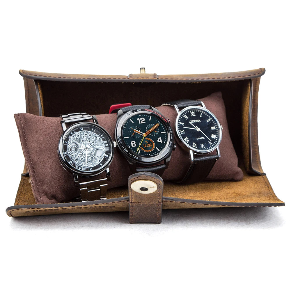 Luxury Leather Watch Roll – 3 Slot CHRONVAULT™