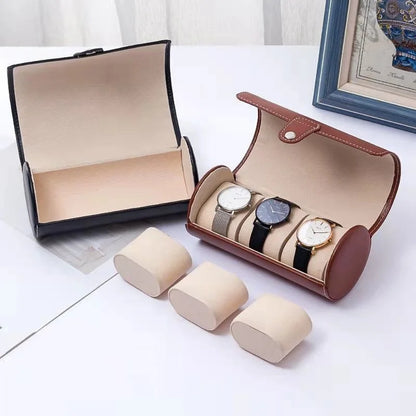 3-Slot Travel Watch Box in Saddle-Tone Leather | CHRONVAULT™
