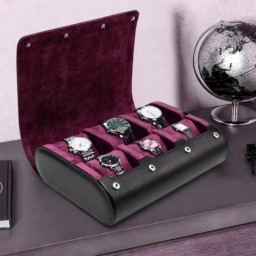 6-Slot Leather Watch Roll  | CHRONVAULT™
