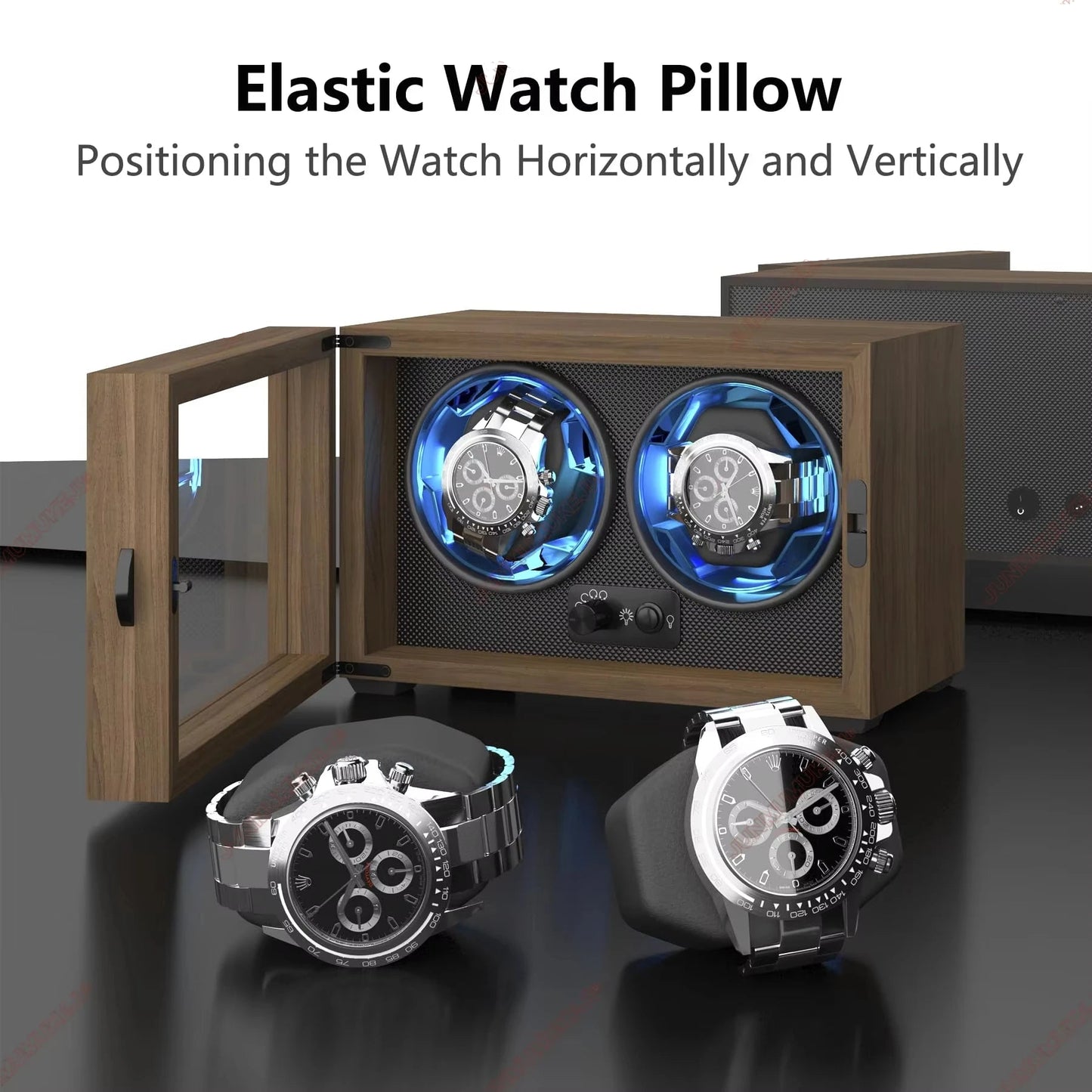 Wooden Dual Watch Winder with LED Light  | CHRONVAULT™