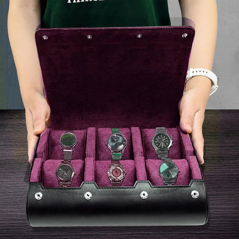 6-Slot Leather Watch Roll  | CHRONVAULT™