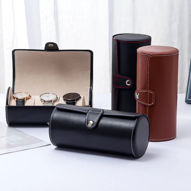 3-Slot Travel Watch Box in Saddle-Tone Leather | CHRONVAULT™