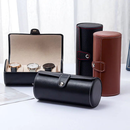 3-Slot Travel Watch Box in Saddle-Tone Leather | CHRONVAULT™