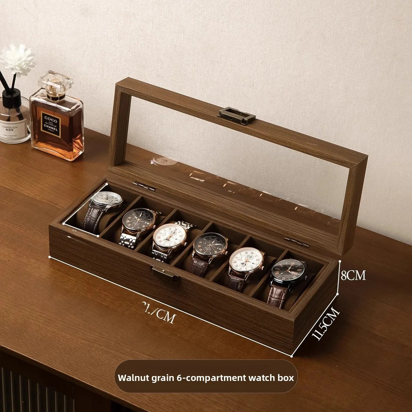 6-Slot Walnut-Finish Wooden Watch Box with Brass Lock | CHRONVAULT™