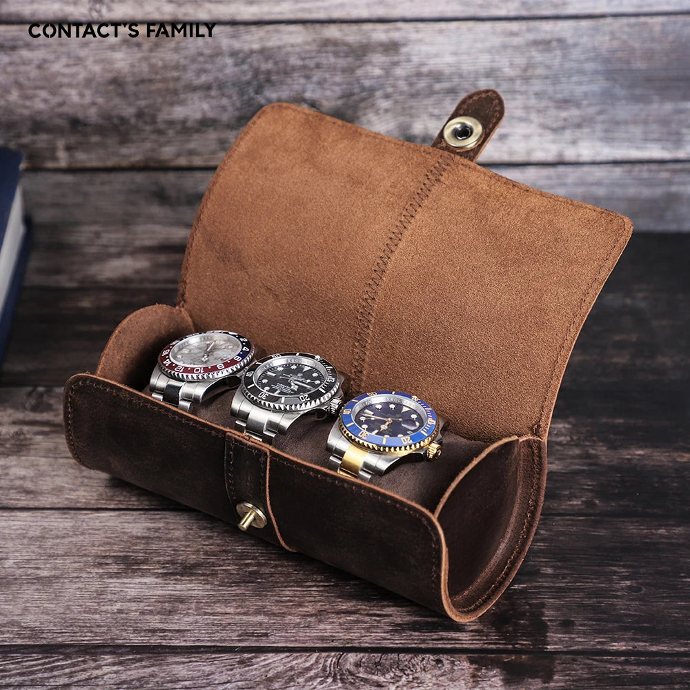 Luxury Leather Watch Roll – 3 Slot CHRONVAULT™