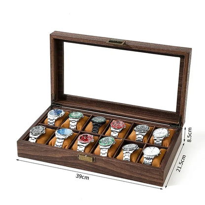 Wood Watch Box – 12 Slot Glass Display Case | CHRONVAULT™