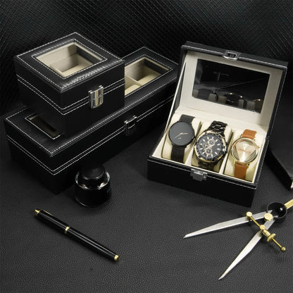 3-Slot Leather Watch Box – Compact Display Case with Glass Lid | CHRONVAULT™
