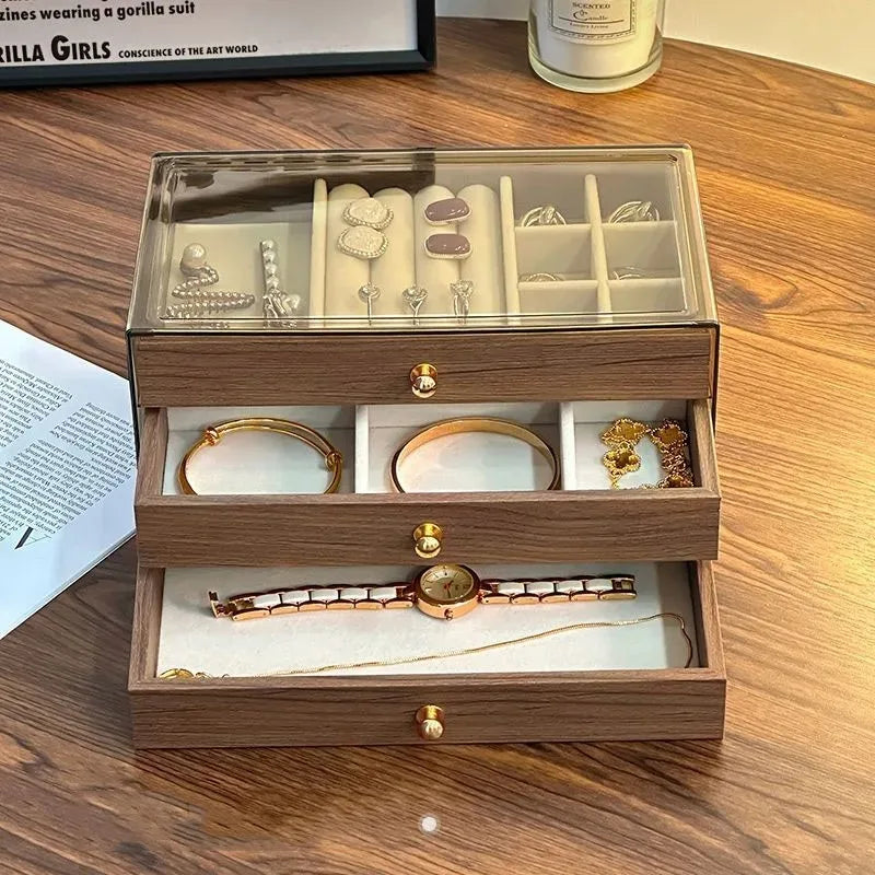 Wooden Jewellery Box – 3-Layer -  Glass Lid| Chronvault™