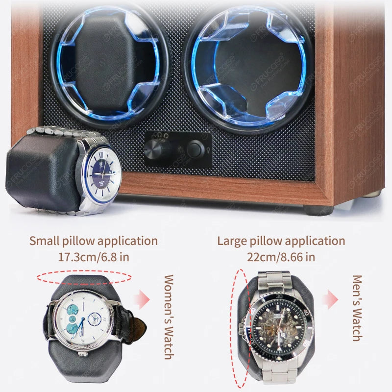 Double Watch Winder Box with Light – Wood Grain Display | CHRONVAULT™