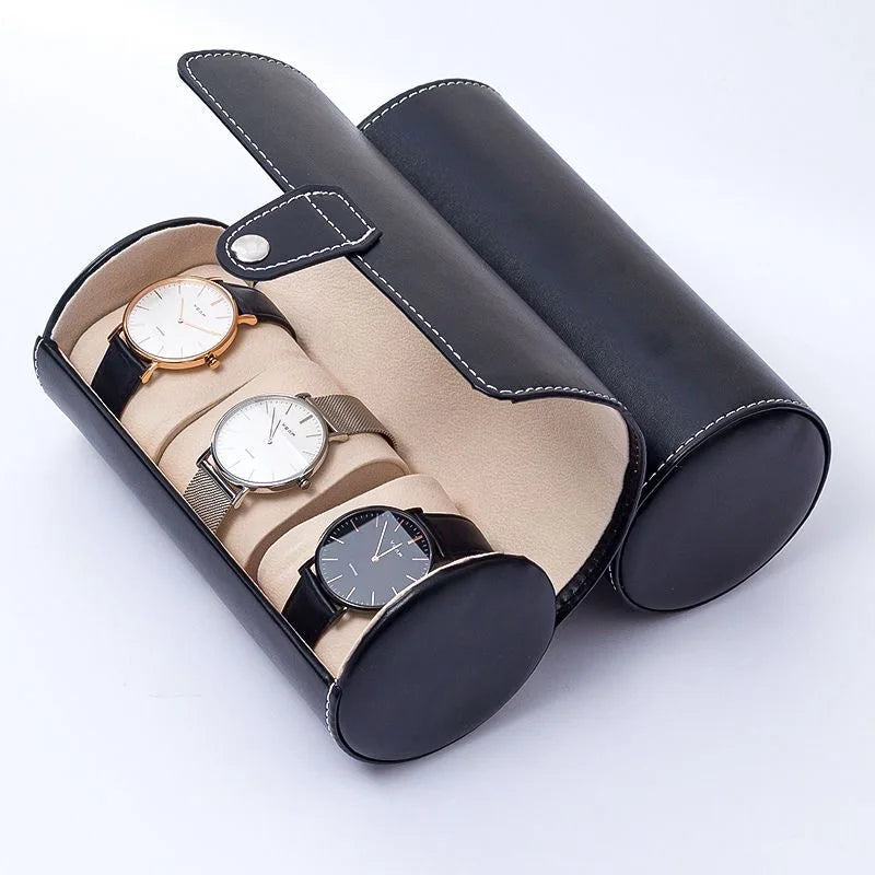 3-Slot Travel Watch Box in Saddle-Tone Leather | CHRONVAULT™