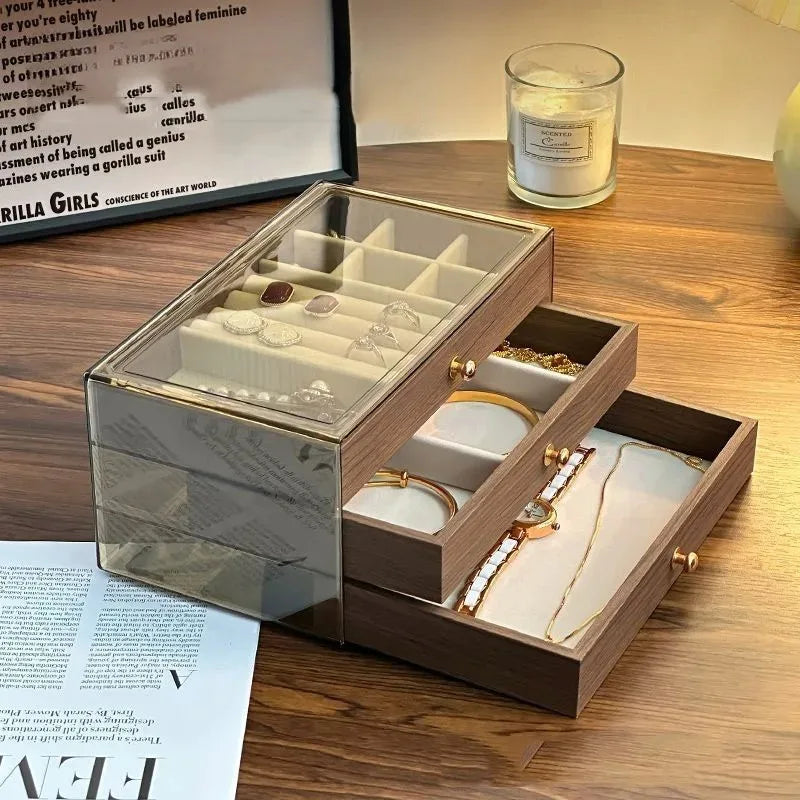 Wooden Jewellery Box – 3-Layer -  Glass Lid| Chronvault™