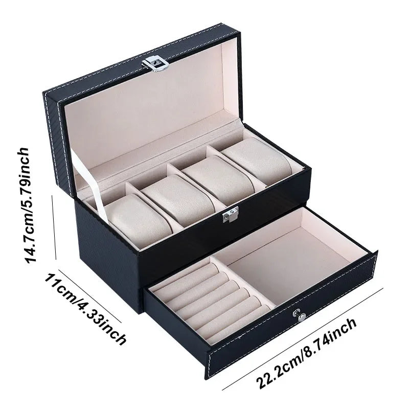 4-Slot Leather Watch Box with Jewelry Drawer | CHRONVAULT™