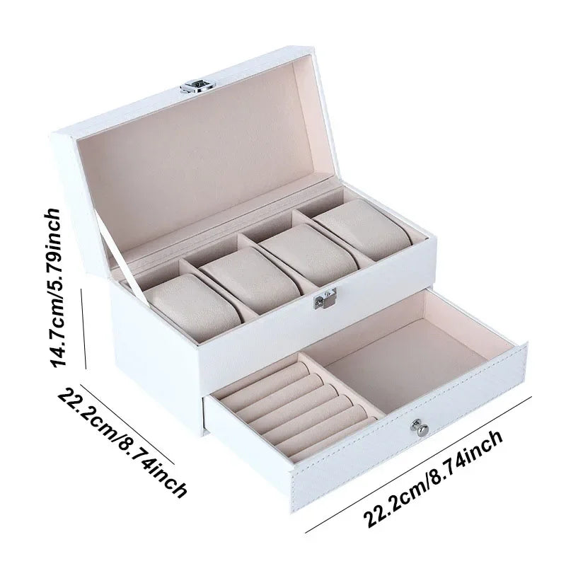 4-Slot Leather Watch Box with Jewelry Drawer | CHRONVAULT™