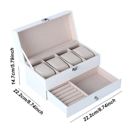 4-Slot Leather Watch Box with Jewelry Drawer | CHRONVAULT™