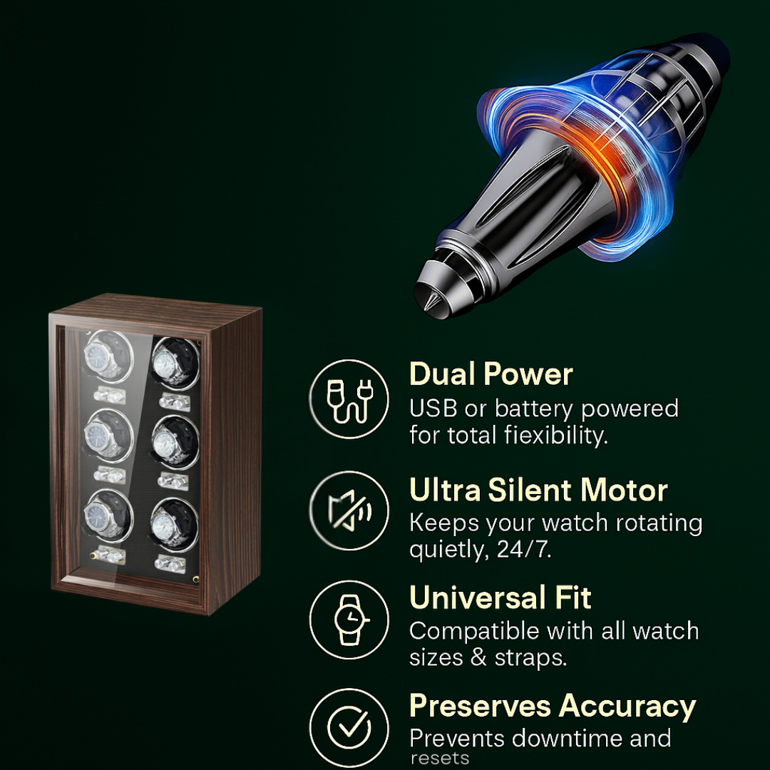 Wood 6 Watch Winder Box – Automatic Silent Motor | ChronVault™
