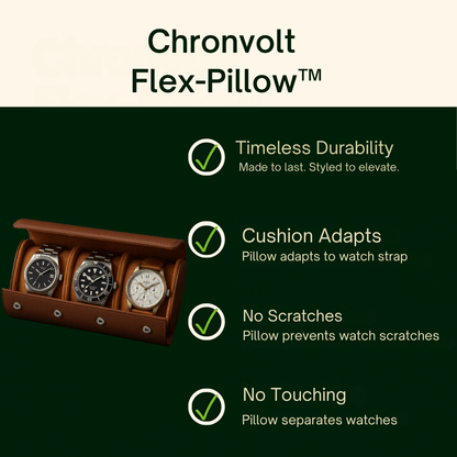 3-Slot Leather Watch Roll – Vintage Travel Case for Men | CHRONVAULT™