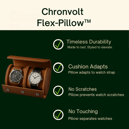 2-Slot Leather Watch Roll – Vintage Travel Case for Men | CHRONVAULT™