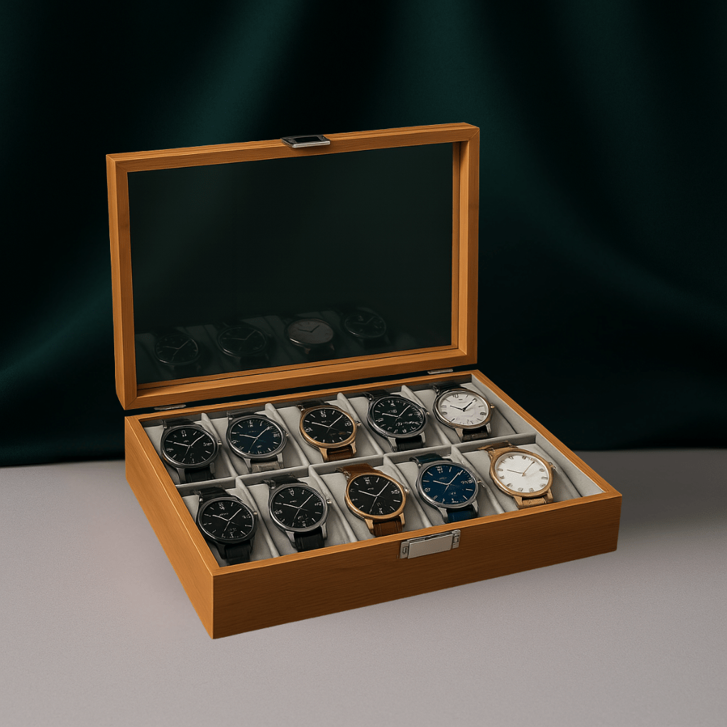 12-Slot Bamboo Watch Box – Wooden Display Case with Glass Lid | CHRONVAULT™