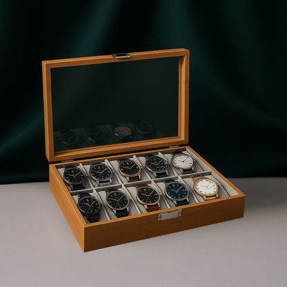 12-Slot Bamboo Watch Box – Wooden Display Case with Glass Lid | CHRONVAULT™