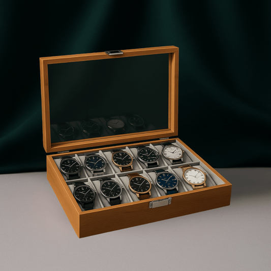 12-Slot Bamboo Watch Box – Wooden Display Case with Glass Lid | CHRONVAULT™