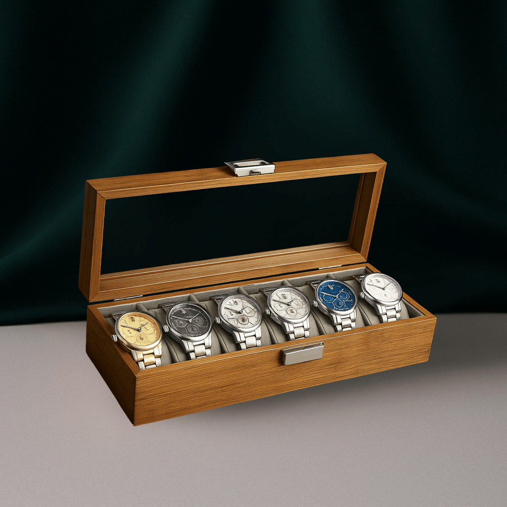 6-Slot Bamboo Watch Box – Wooden Display Case with Glass Lid | CHRONVAULT™