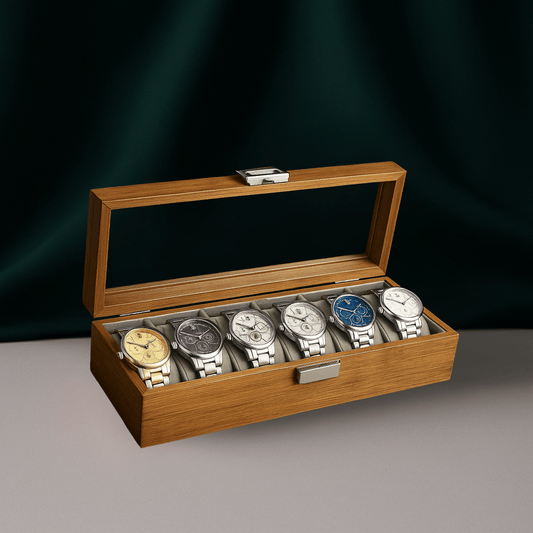 6-Slot Bamboo Watch Box – Wooden Display Case with Glass Lid | CHRONVAULT™