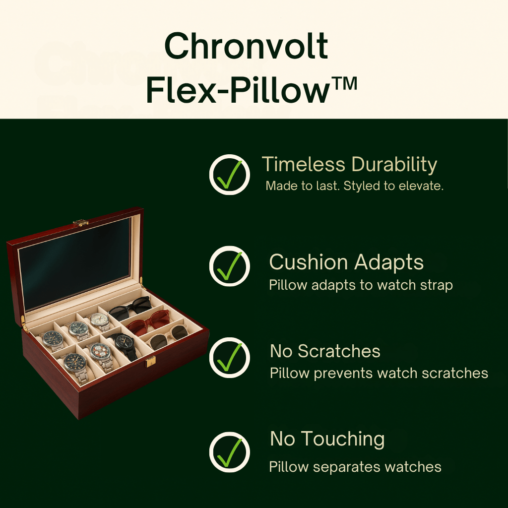 Watch Box with Glass Lid – 6 Watches & 3 Sunglasses Organizer | CHRONVAULT™