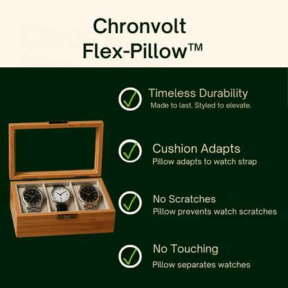 3-Slot Bamboo Watch Box – Wooden Display Case with Glass Lid | CHRONVAULT™