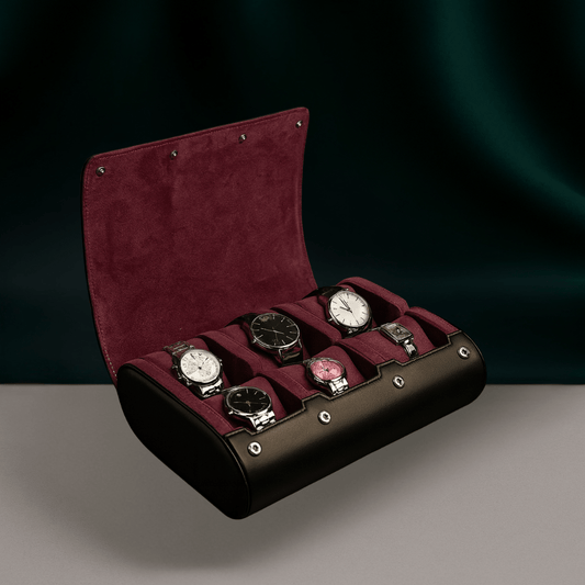 6-Slot Leather Watch Roll  | CHRONVAULT™