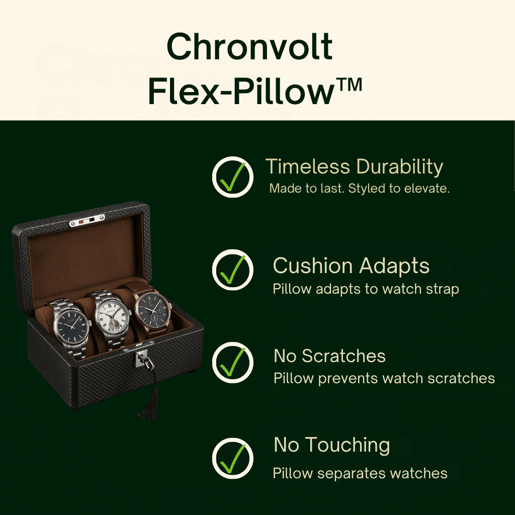 3-Slot Carbon Leather Watch Box – Lockable Organizer for Men | CHRONVAULT™