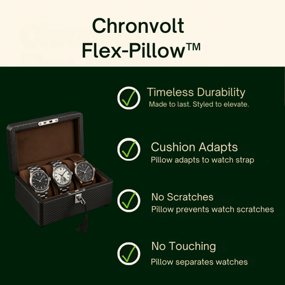 3-Slot Carbon Leather Watch Box – Lockable Organizer for Men | CHRONVAULT™