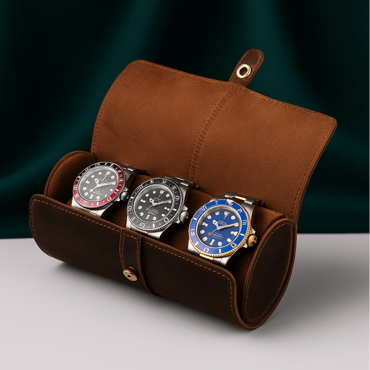 Luxury Leather Watch Roll – 3 Slot CHRONVAULT™